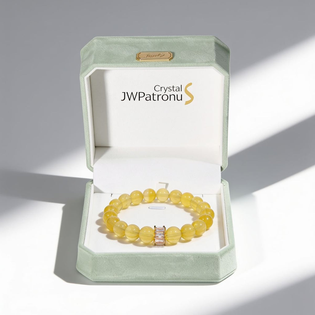 Sunlit Clarity Yellow Fluorite Beaded Bracelet by JWPatronus – natural crystal bracelet for women